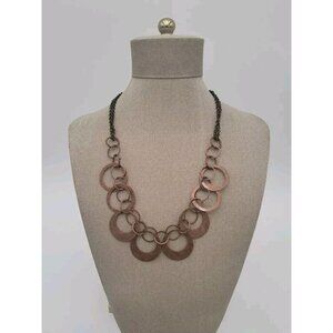 Vintage 2 Layer Shiny‎ Copper Tone Geometric Circle Chandelier Cluster Necklace